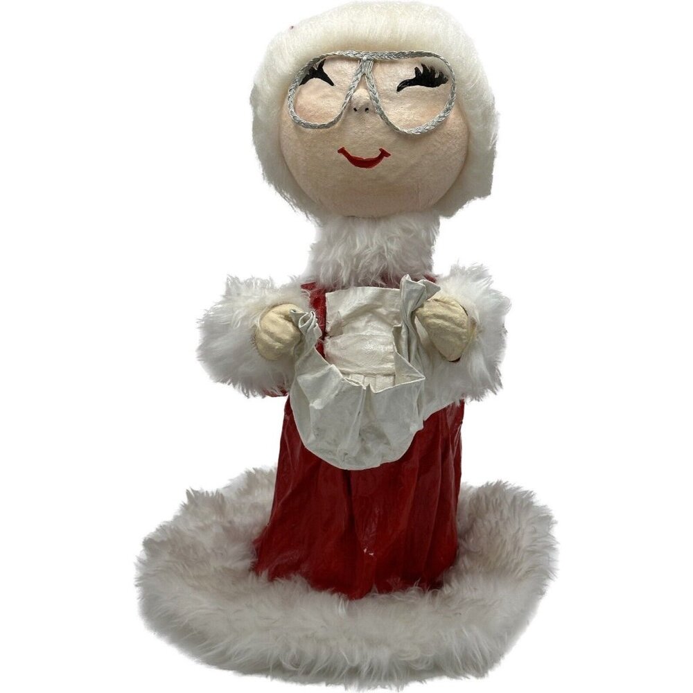 Vtg Handmade Bottle Doll Mrs. Santa Claus Paper Mache Kitsch Granny‎ Core 1970's